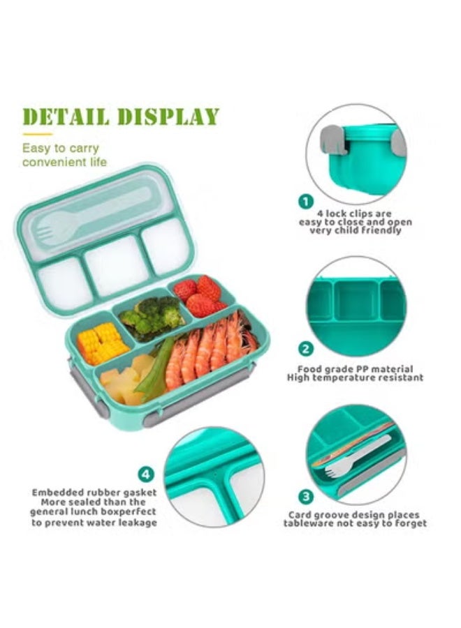 fantasize Bento Box,Bento Box Adult Lunch Box, Lunch Box Containers for Toddler/Kids/Adults, 1300ml-4 CompartmentsandFork, Leak-Proof, Microwave/Dishwasher/Freezer Safe, Bpa-Free(Green) - Image 4